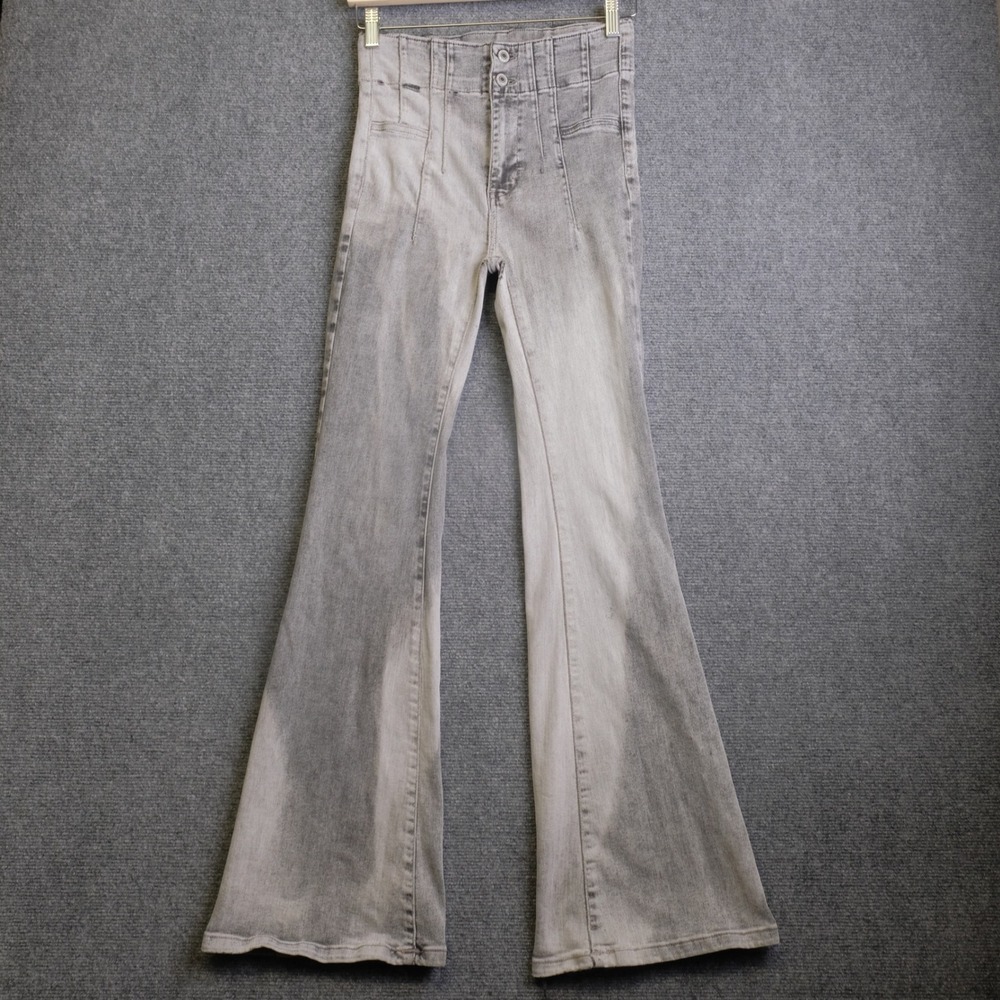 We The Free Flare Jeans Womens 26 Grey Boho High Rise Penny Pull On Bell Bottoms